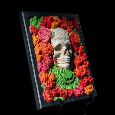 Bed of Roses Skull Scene/Figurine - Wall Art - 3D Printed